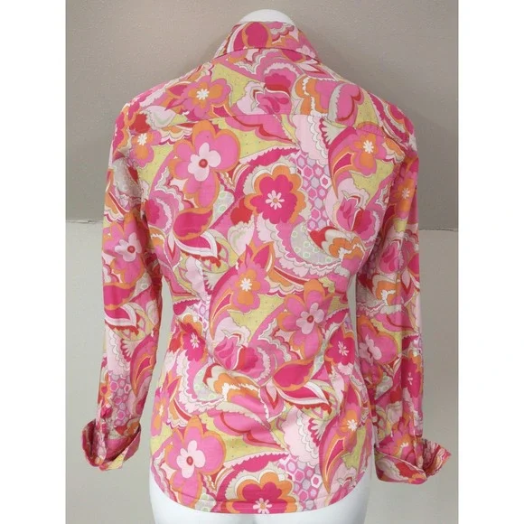 Tommy Hilfiger Pink Floral Paisley Psychedelic Cotton Button Down Shirt Small - Picture 7 of 16